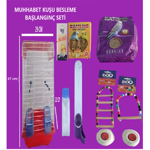 Muhabbet Kuş Kafesi ve Besleme Seti Yeni Başlayanlar için 13 Ürün Birden