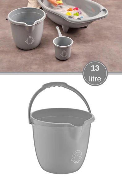 Flosoft Bebek Banyo Kovası, Saplı Oluklu Çok Amaçlı Kova 13 litre - Resim 7