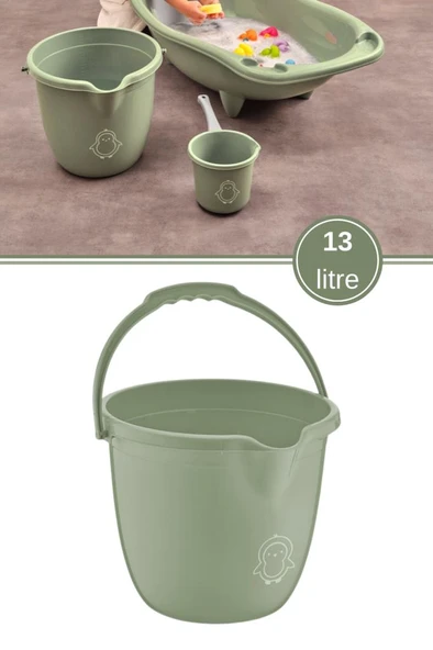 Flosoft Bebek Banyo Kovası, Saplı Oluklu Çok Amaçlı Kova 13 litre - Resim 10