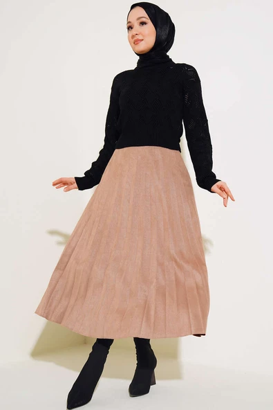 Örgü Detaylı Kısa Triko Kazak Siyah - 2