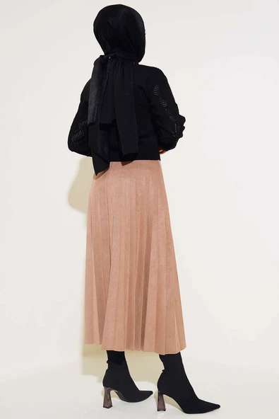 Örgü Detaylı Kısa Triko Kazak Siyah - 3