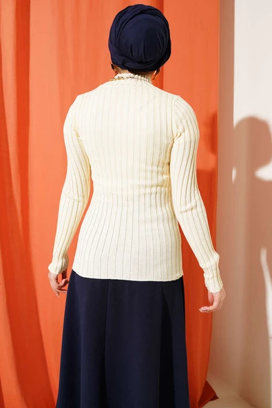 Fitilli Esnek Triko Kazak Ekru - 3