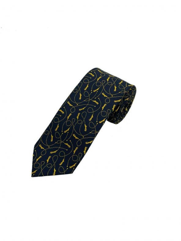 Brianze Lacivert Sarı Motif Desen Kravat - 2