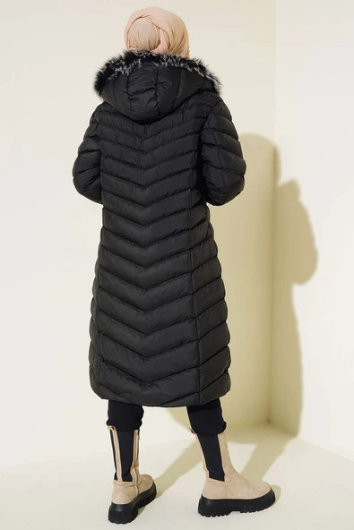 Kemerli Şişme Mont Siyah - Resim 3