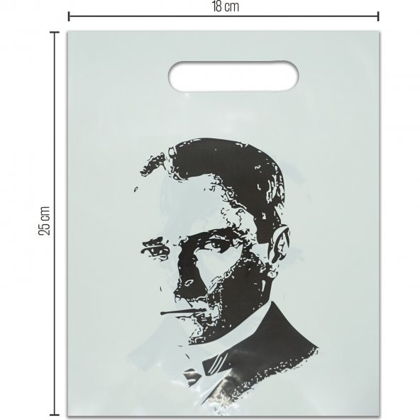 El Geçmeli Atatürk Baskılı Beyaz Plastik Çanta 25x18 cm