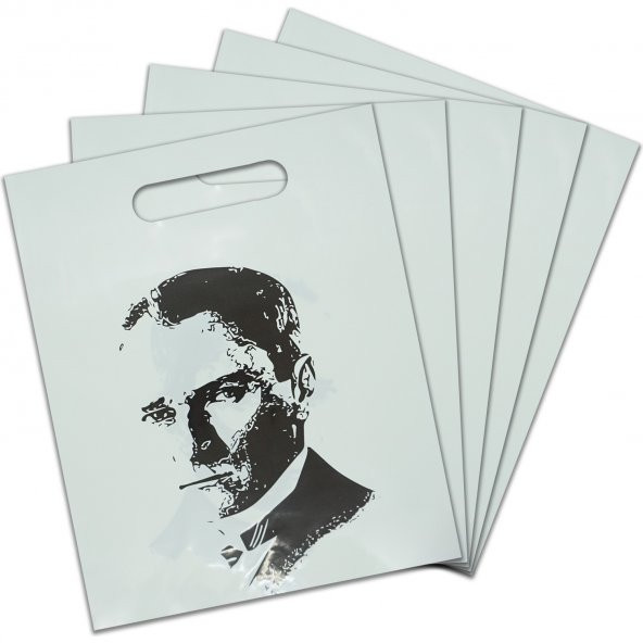 El Geçmeli Atatürk Baskılı Beyaz Plastik Çanta 25x18 cm - 2