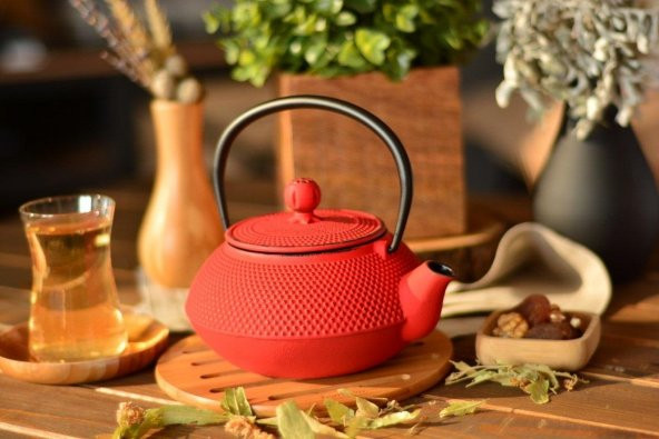 Bambum Linden Sümbül Döküm Demlik 750 ml Kırmızı T2765 - Resim 2