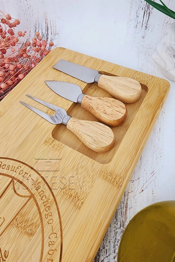 Bambu 4 Parça Kahvaltı Peynir Servis Sunum Tabağı Tahtası Kahvaltı Sunum Tahtası - 3