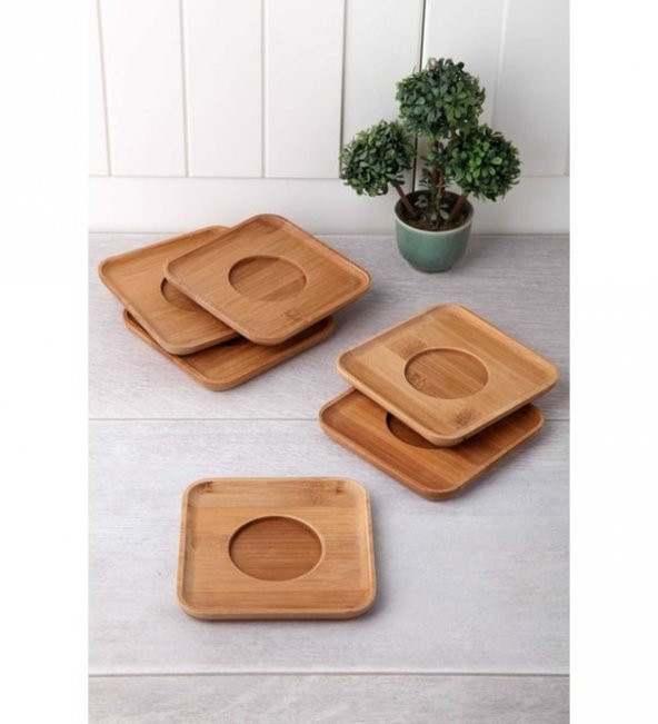 6lı Bambu Kare Çay Tabağı Seti Bardak Altlığı - 2