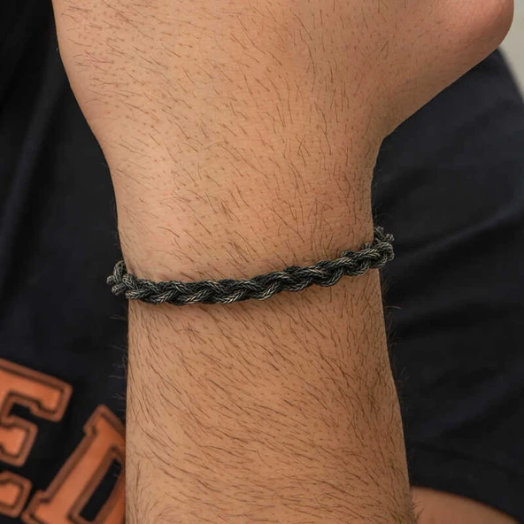 Gümüş Kazaziye Örgü Bileklik  SL2144 - Resim 9