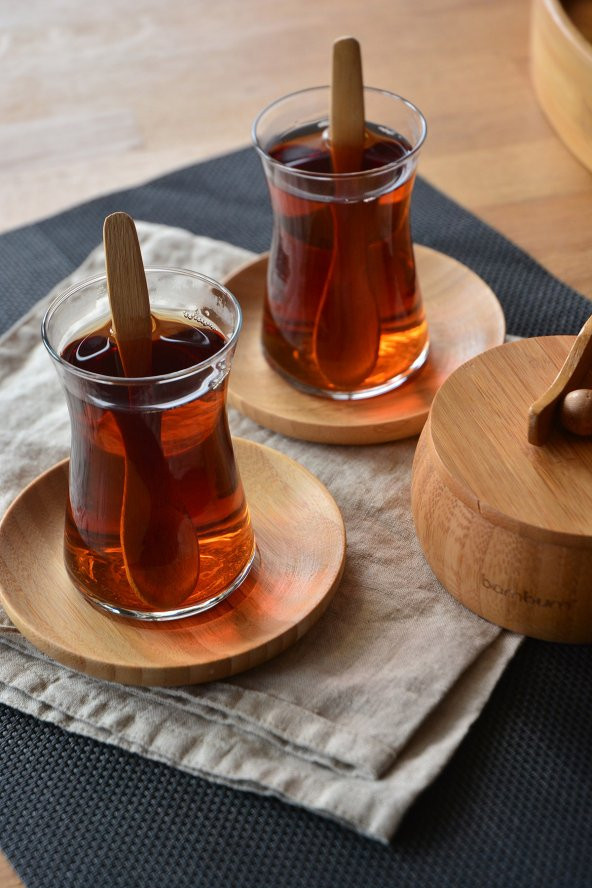 6lı Bambu Yuvarlak Çay Tabağı Seti Bardak Altlığı