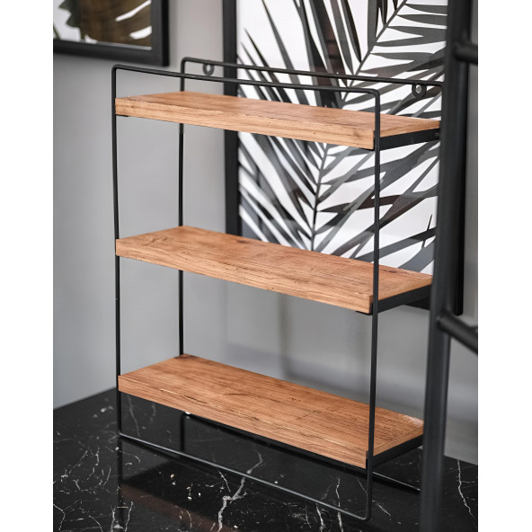 DEKORATİF AHŞAP RAFLI METAL MUTFAK VE BANYO RAFI ÇOK AMAÇLI DUVAR RAFI VE MASA ÜSTÜ 3 RAFLI STAND - 4