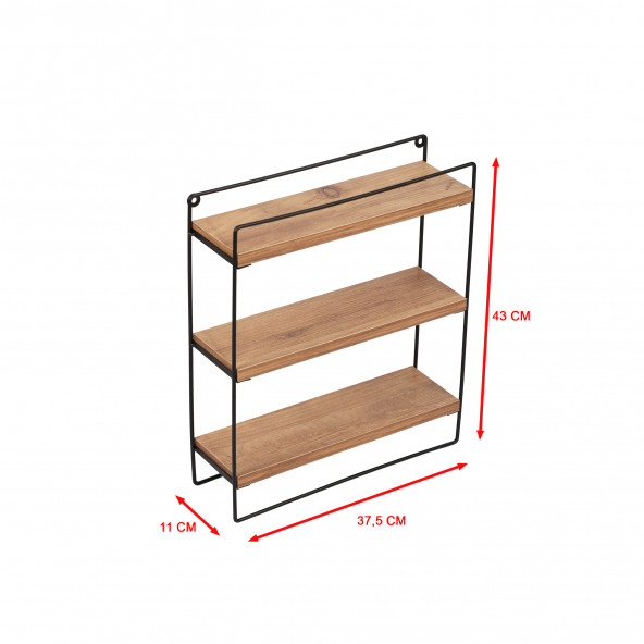 DEKORATİF AHŞAP RAFLI METAL MUTFAK VE BANYO RAFI ÇOK AMAÇLI DUVAR RAFI VE MASA ÜSTÜ 3 RAFLI STAND - 6