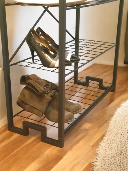 5 METAL RAFLI AHŞAP TABLALI DRESUAR SALON SEHPA VE AYAKKABILIK ÇOK AMAÇLI MOBİLYA - 4