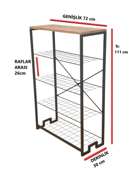 5 METAL RAFLI AHŞAP TABLALI DRESUAR SALON SEHPA VE AYAKKABILIK ÇOK AMAÇLI MOBİLYA - 5