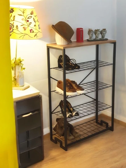 5 METAL RAFLI AHŞAP TABLALI DRESUAR SALON SEHPA VE AYAKKABILIK ÇOK AMAÇLI MOBİLYA - 7