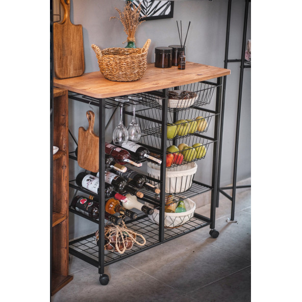 ÇOK AMAÇLI ADA MASA METAL MUTFAK BAR BANGO TEKERLEKLİ SEBZELİK VE KAHVE KÖŞESİ