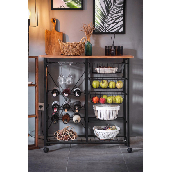 ÇOK AMAÇLI ADA MASA METAL MUTFAK BAR BANGO TEKERLEKLİ SEBZELİK VE KAHVE KÖŞESİ - 2
