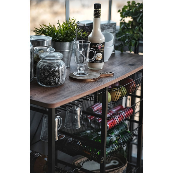 ÇOK AMAÇLI ADA MASA METAL MUTFAK BAR BANGO TEKERLEKLİ SEBZELİK VE KAHVE KÖŞESİ - 3