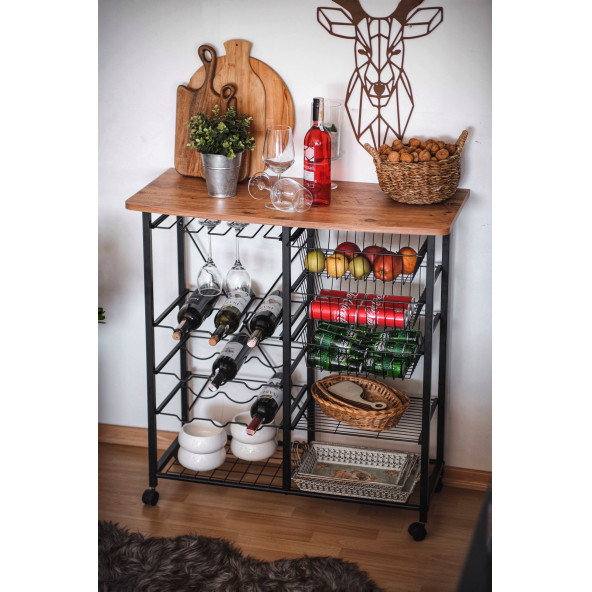 ÇOK AMAÇLI ADA MASA METAL MUTFAK BAR BANGO TEKERLEKLİ SEBZELİK VE KAHVE KÖŞESİ - 4