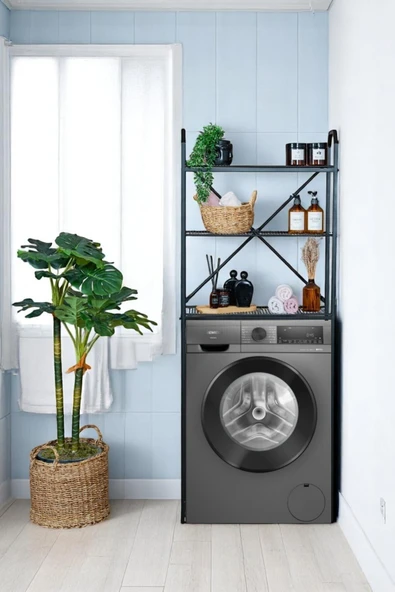 METAL AYAKLI 3 RAFLI BANYO RAFI ÇAMAŞIR MAKİNESİ ÜSTÜ DEKORATİF RAF ASKILIK ORGANİZER - 7