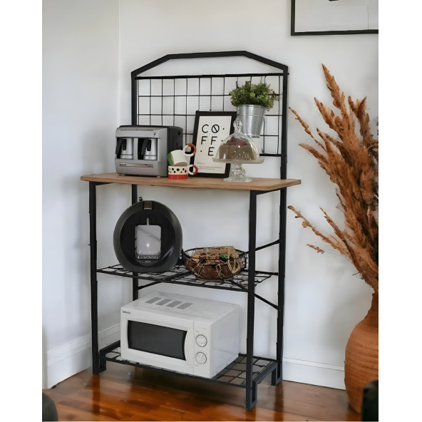 DEKORATİF ÇOK AMAÇLI ÇAM AHŞAP TABLALI GENİŞ MUTFAK BANGOSU BAR MASA METAL KAHVE KÖŞESİ - 2