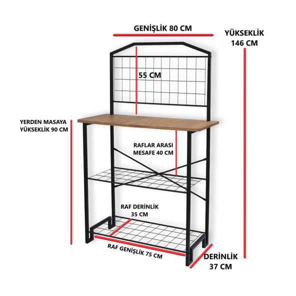 DEKORATİF ÇOK AMAÇLI ÇAM AHŞAP TABLALI GENİŞ MUTFAK BANGOSU BAR MASA METAL KAHVE KÖŞESİ - 5