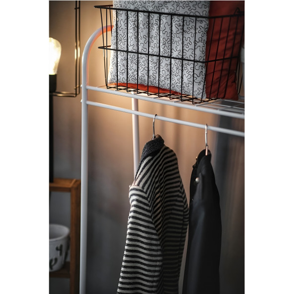 DEKORATİF ÇOK AMAÇLI BEYAZ METAL AYAKLI ELBİSE ASKILIĞI 2 RAFLI PORTMANTO VE KONFEKSİYON ASKILIĞI - 4