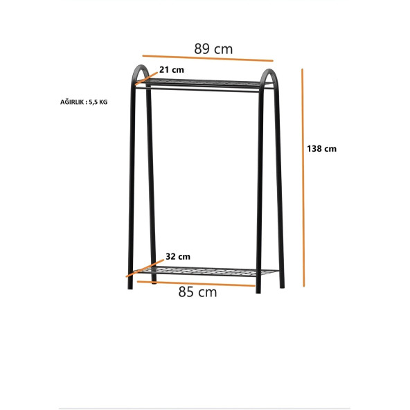 DEKORATİF ÇOK AMAÇLI BEYAZ METAL AYAKLI ELBİSE ASKILIĞI 2 RAFLI PORTMANTO VE KONFEKSİYON ASKILIĞI - 5