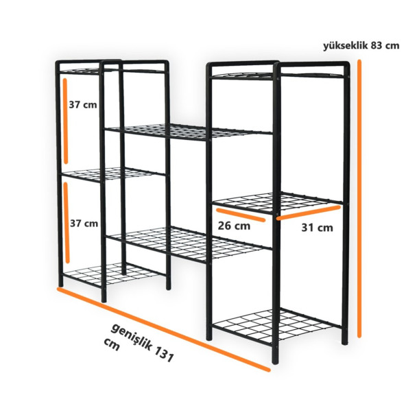 DEKORATİF METAL AYAKLI 8 TEL RAFLI SAKSI STANDI KATLI SAKSILIK ÇİÇEKLİK GARDEN - 5