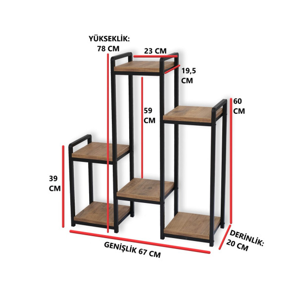 DEKORATİF METAL AHŞAP 6 RAFLI SAKSI STANDI KATLI DİKEY SAKSILIK ÇİÇEKLİK GARDEN - 5