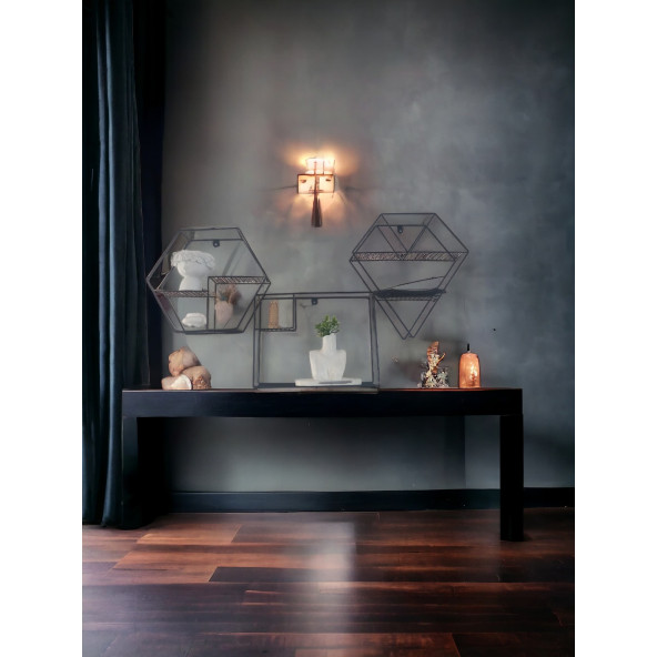 DEKORATİF METAL RAF GEOMETRİK 3'LÜ SET DUVAR RAFI KURULUM GEREKTİRMEYEN ÇOK AMAÇLI FOROĞRAFLIK STAND - 3