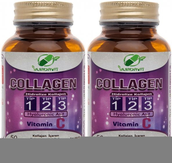 Yurdavit Hidrolize Kolajen Tip 1-2-3 2x50 Tablet Hyaluronik Asit C Vitamini Hydrolyzed Collagen