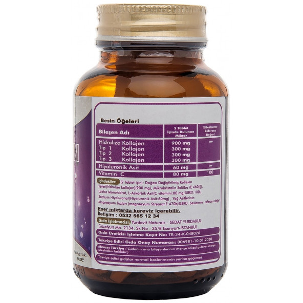 Yurdavit Hidrolize Kolajen Tip 1-2-3 3x50 Tablet Hyaluronik Asit C Vitamini Hydrolyzed Collagen - 3