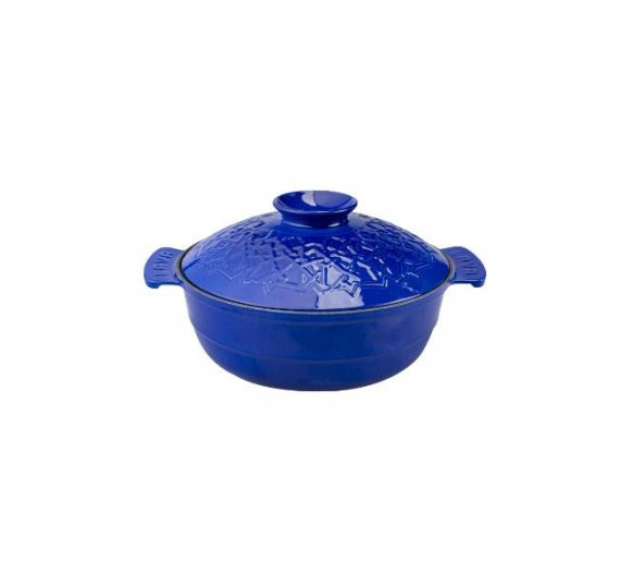 Lava Yuvarlak Tencere 26 cm Demir Döküm Tencere Majolica Mavi