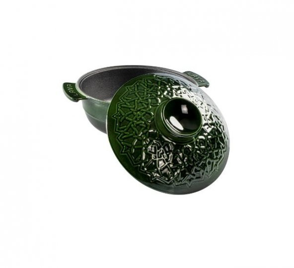 Lava Yuvarlak Tencere 26 cm Demir Döküm Tencere Majolica Yeşil - 3