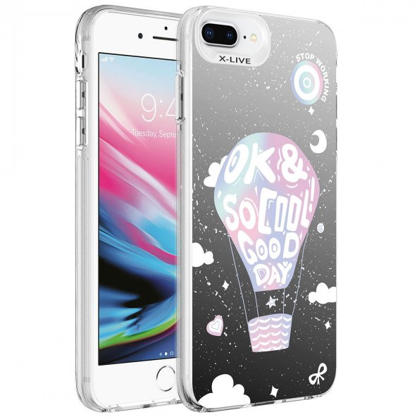 Apple iPhone 8 Plus Kılıf Desenli Catchword Silver Sert Kapak