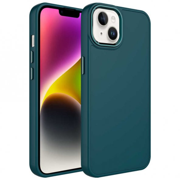 Apple iPhone 14 Plus Kılıf İçi Kadife Metal Çerçeve ve Buton Tasarımlı Silikon Zore Luna Kapak - 2