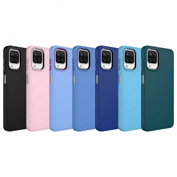 Samsung Galaxy A12 Kılıf İçi Kadife Metal Çerçeve ve Buton Tasarımlı Silikon Zore Luna Kapak - 3