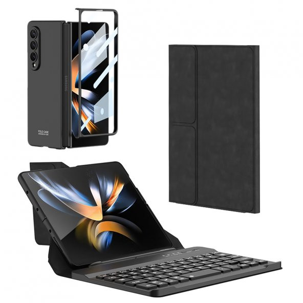 Samsung Galaxy Z Fold 4 Kılıf Standlı Bluetooth Klavyeli Zore Kıpta Keyboard Set Kılıf