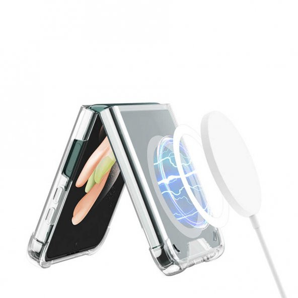Samsung Galaxy Z Flip 3 Kılıf Wireless Şarj Özellikli Airbagli Zore Kıpta Anti Shock Magsafe Kapak - 4