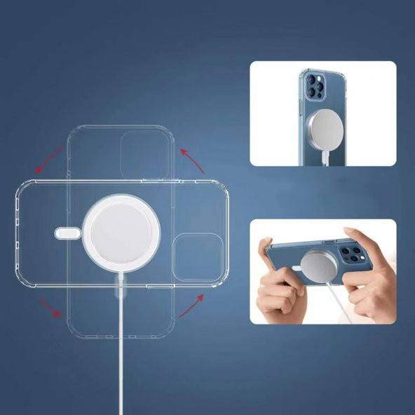 Apple iPhone 12 - 12 Pro Kılıf Magsafe Şarj Özellikli Şeffaf Sert PC Zore Embos Kapak - 3