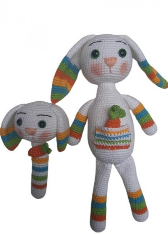 Şapşik Tavşan Uyku Arkadaşı ve Çıngırak Amigurumi Organik Oyuncak - 1