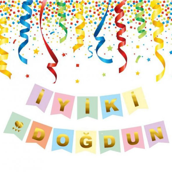 Makaron Renkli İyiki Doğdun Gold Banner - 3
