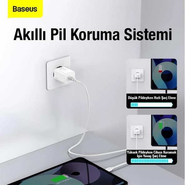 Baseus Super Şarj Akım Korumalı 30W Type-C Şarj Adaptörü İphone 11 12 13 14 15 Pro Max Şarj Başlık - 10