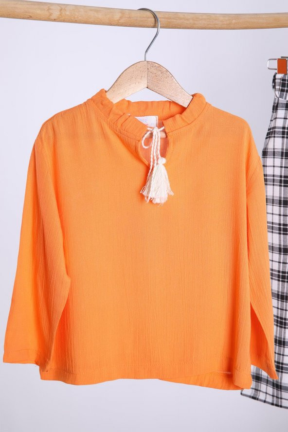 Babyhola Pamuk Bluz Ekose Pantolon Kız Çocuk Salaş Takım 1153 - 2