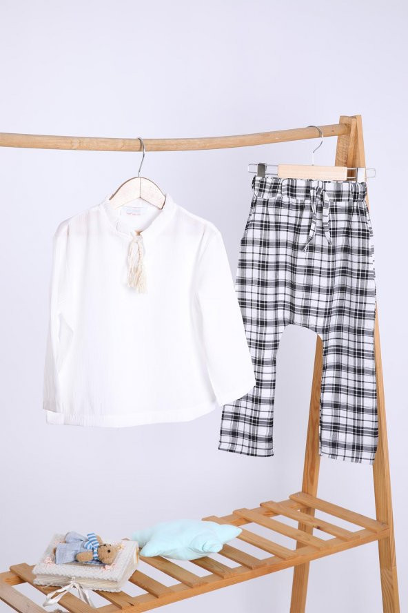 Babyhola Pamuk Bluz Ekose Pantolon Kız Çocuk Salaş Takım 1153 - 10