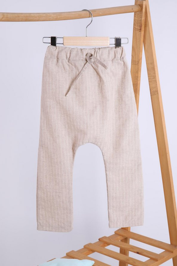 Babyhola Pamuk Bluz Keten Çizgili Pantolon Kız Erkek Çocuk Salaş Takım 1443 - Resim 4