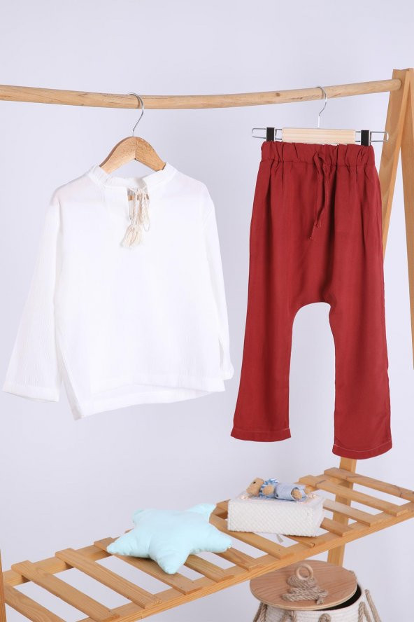 Babyhola Pamuk Bluz Keten Pantolon Kız Çocuk Salaş Takım 1112 - 5