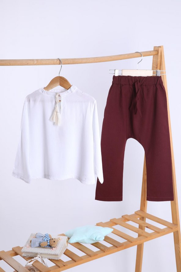 Babyhola Pamuk Bluz Keten Pantolon Kız Çocuk Salaş Takım 1112 - 9